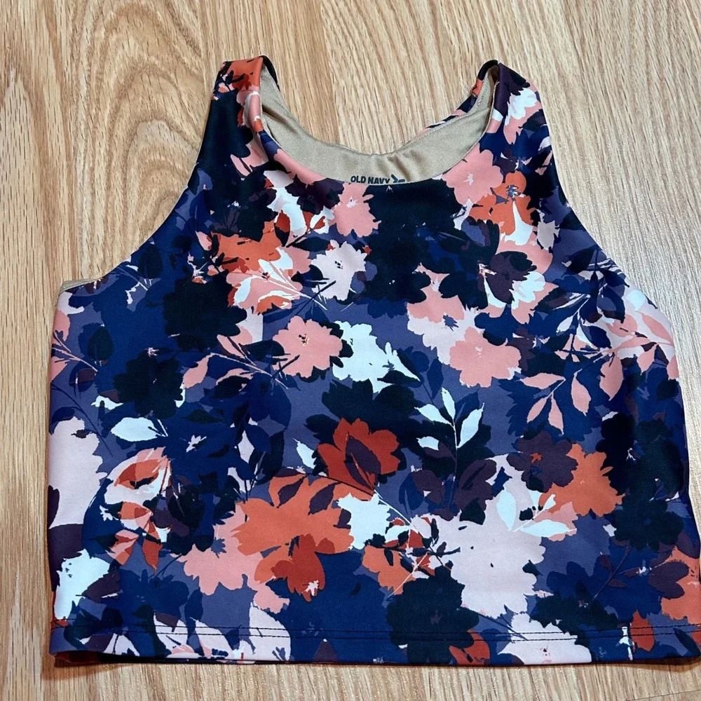 Old Navy Active PowerSoft Floral Crop Tank Top‎ Athletic Kids Size M 8